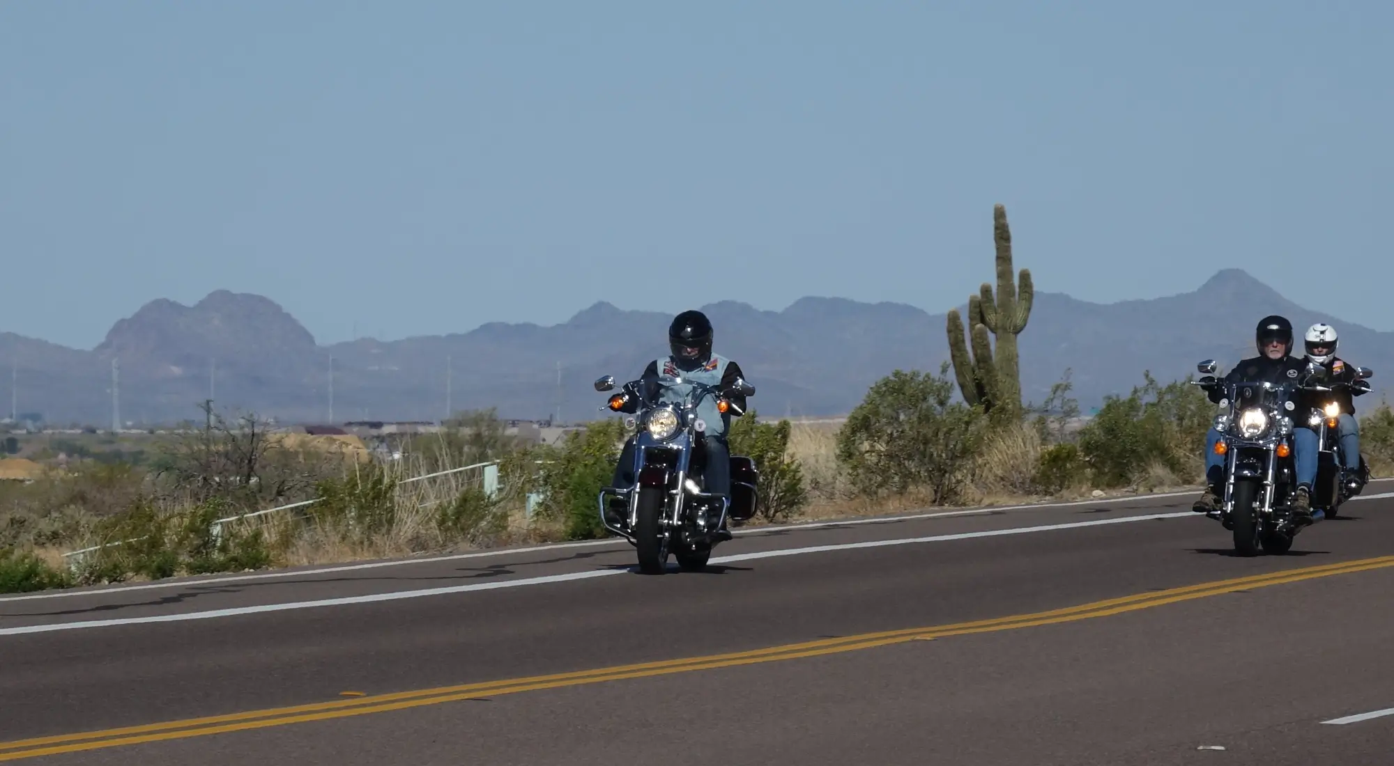 Motorcyclists riding through the Arizona desert